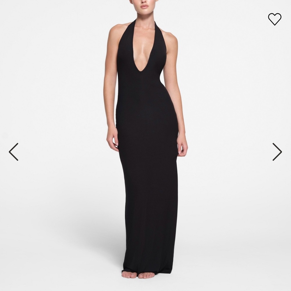 SKIMS Soft Lounge Deep Plunge Halter Dress - Black 2X